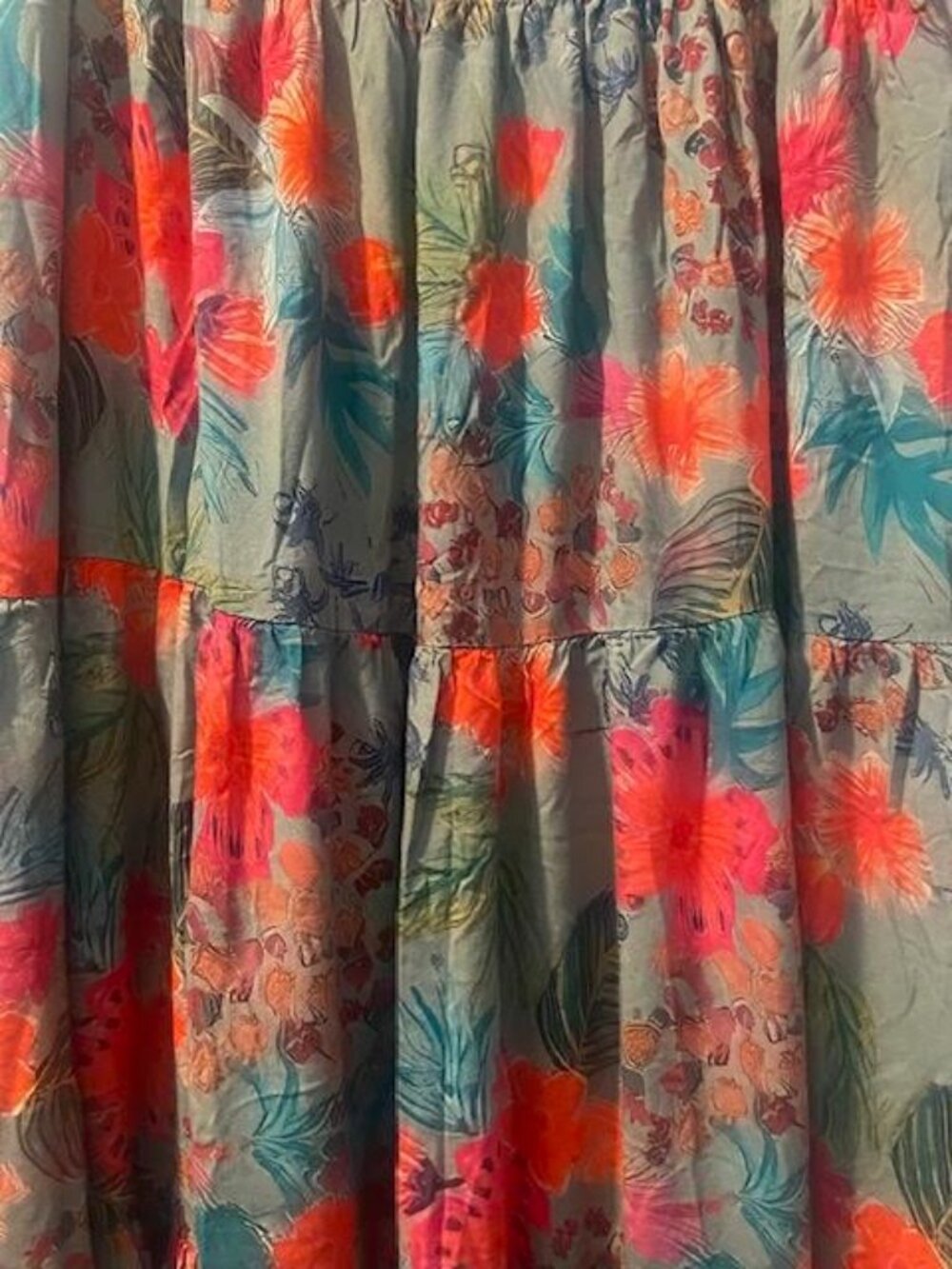 Floral Tiered Maxi Skirt - Olive & Coral - Picture 6 of 7
